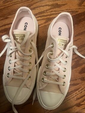 Converse Low Top Sneakers in Pale Pink with Gold Eyelets